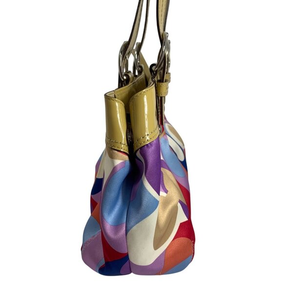 COACH Soho F13798 Scarf Print Logo Sateen Patent Leather Trim + Tag Shoulder Bag - Picture 2 of 11